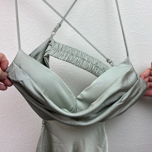 NWT Beginning Boutique cut out maxi dress in Sage. Silky backless strappy sheath - Picture 6 of 15